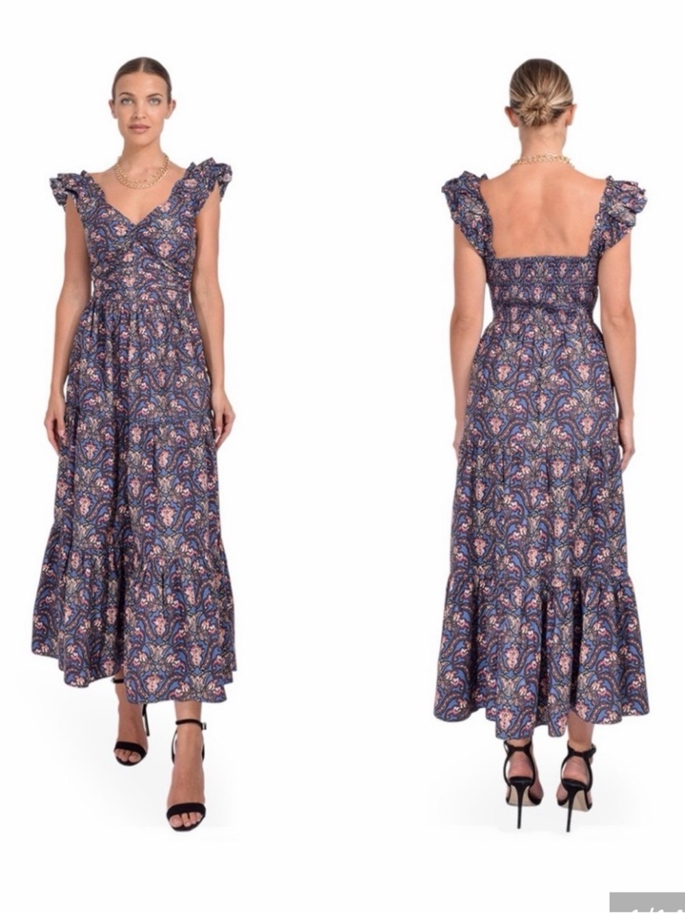 Caroline Constas Navy and Pink Paisley Maxi Dress